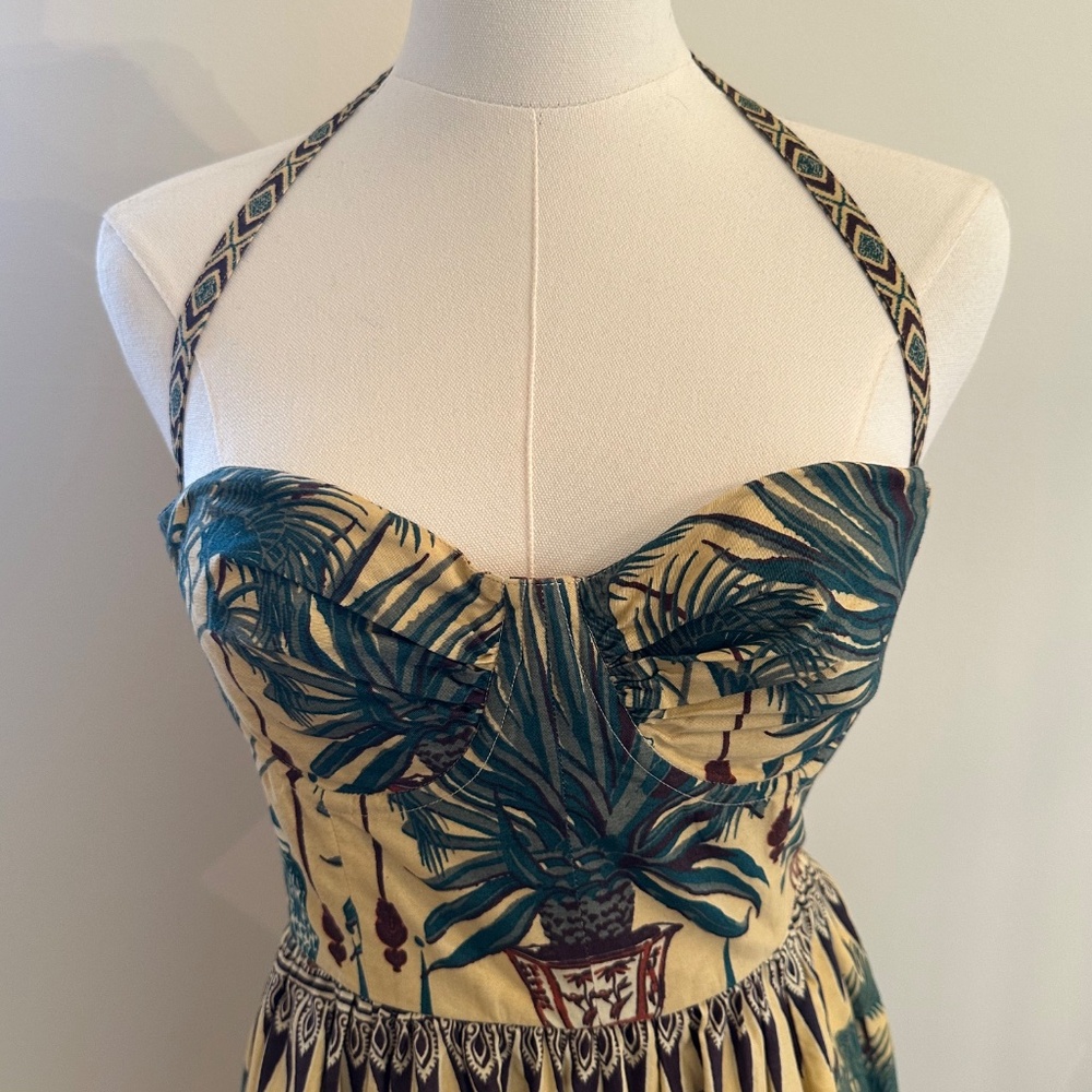 Emporio Sirenuse Strapless Midi Dress in Cream, Green, Rust - Picture 5 of 16
